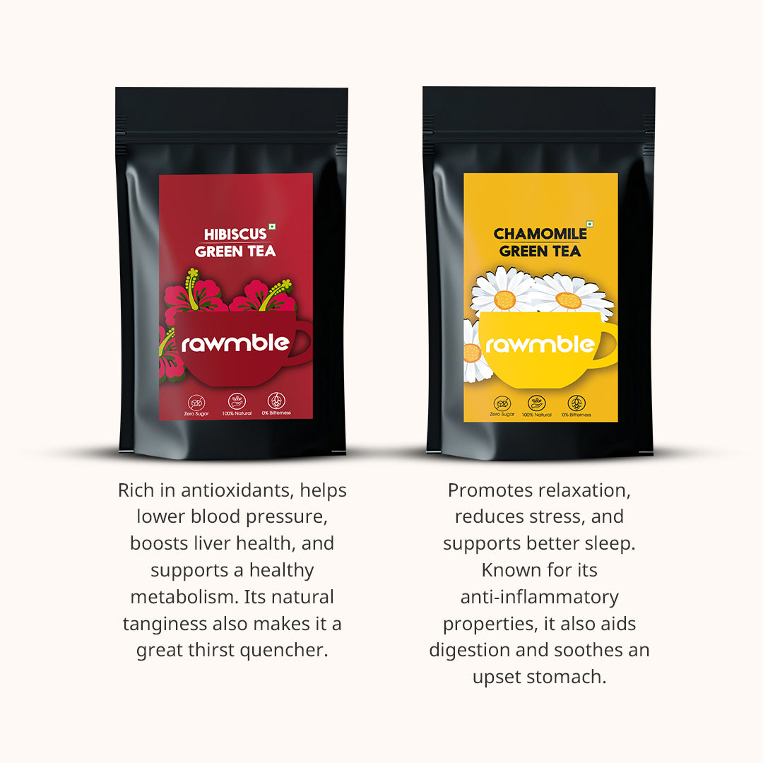 Chamomile & Hibiscus Green Tea Combo: A Symphony of Calm and Vitality