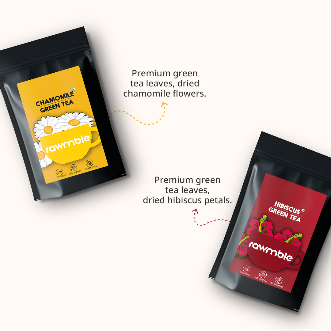 Chamomile & Hibiscus Green Tea Combo: A Symphony of Calm and Vitality
