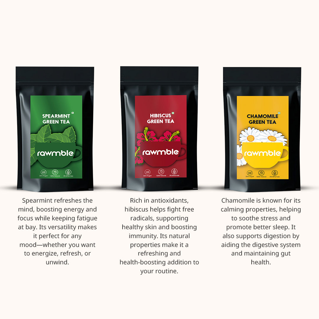Hibiscus, Chamomile & Spearmint Green Tea Combo: A Refreshing Trio for Every Mood