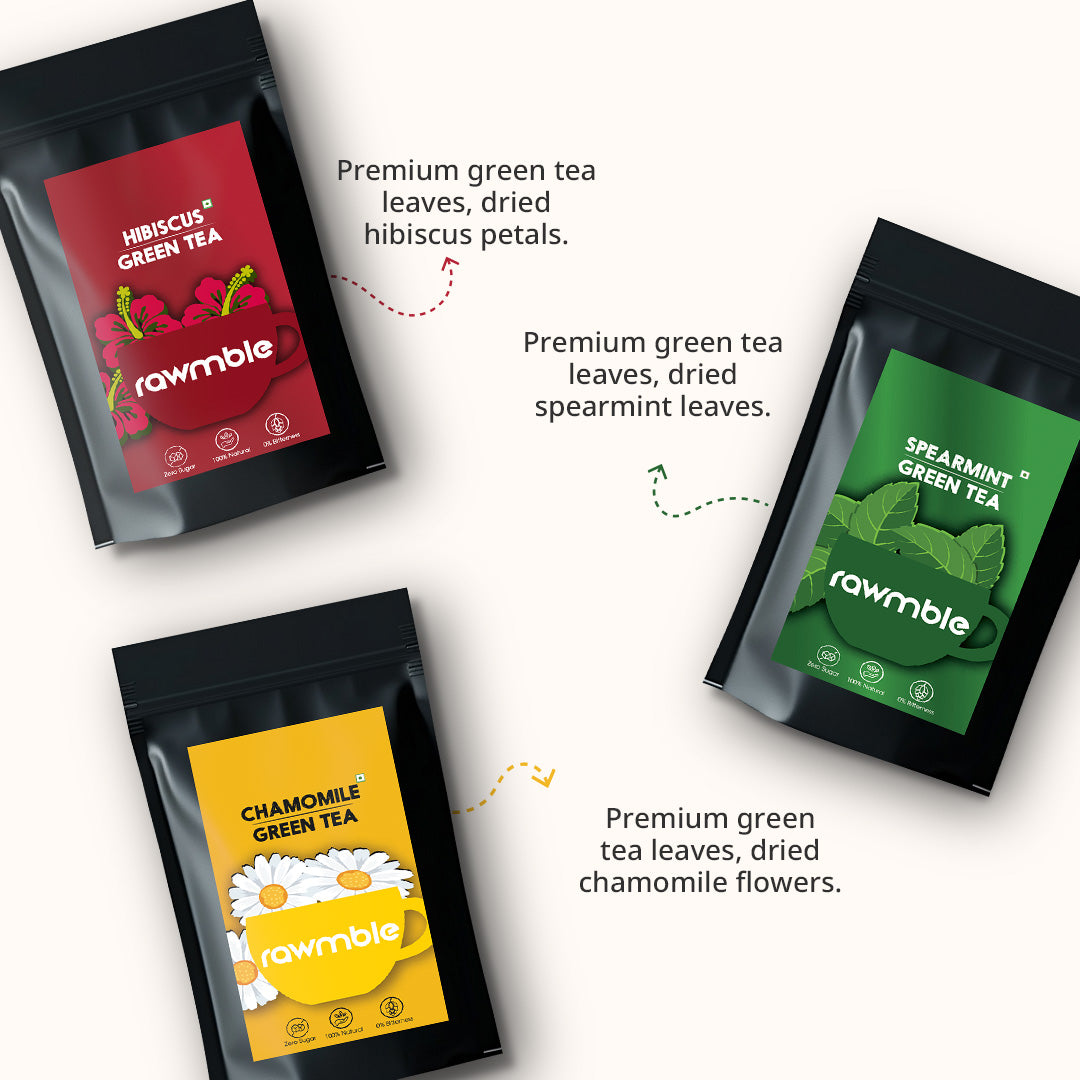 Hibiscus, Chamomile & Spearmint Green Tea Combo: A Refreshing Trio for Every Mood